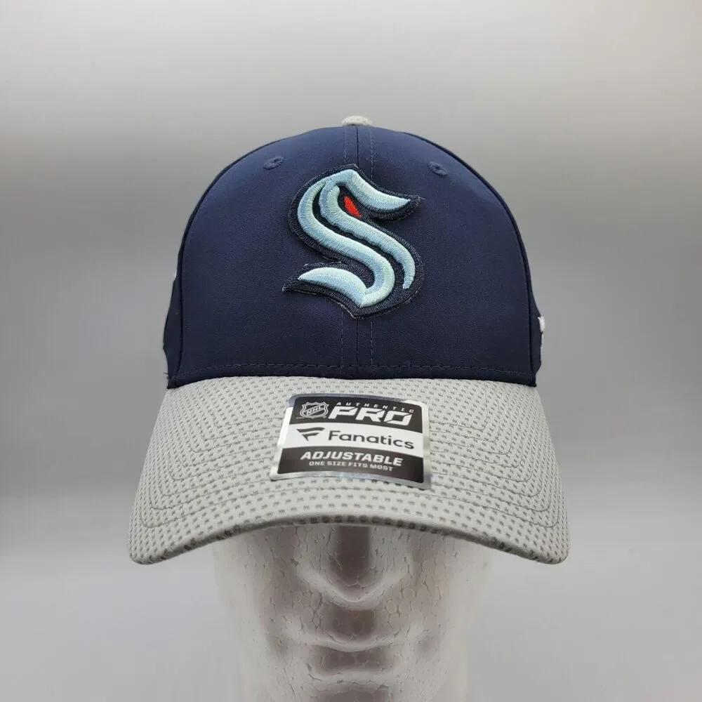 Seattle Kraken Mens Womens Cap Fanatics Blue Authentic Pro Snapback Hat NHL - Picture 1 of 12